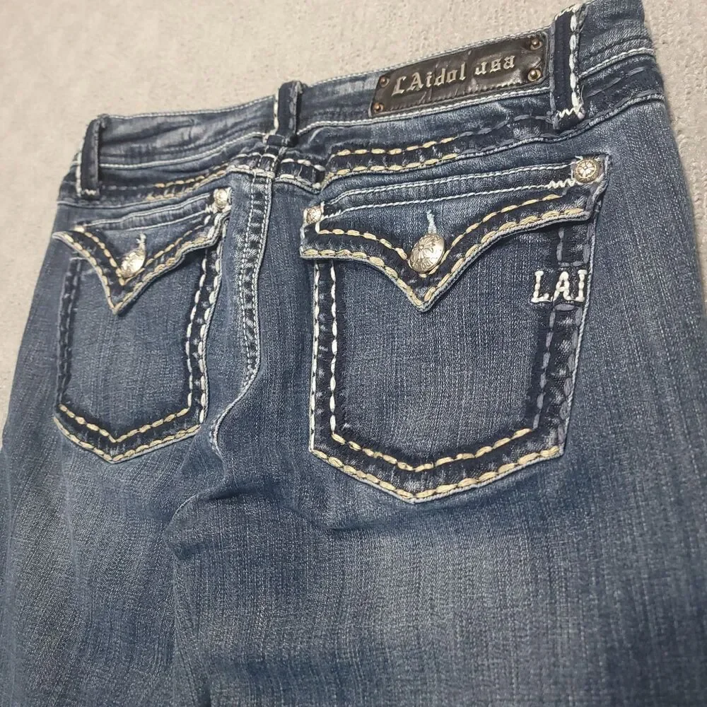 LA Idol USA Jeans Womens Juniors Size 13 Stretch Flare Bootcut Mid Rise Blue